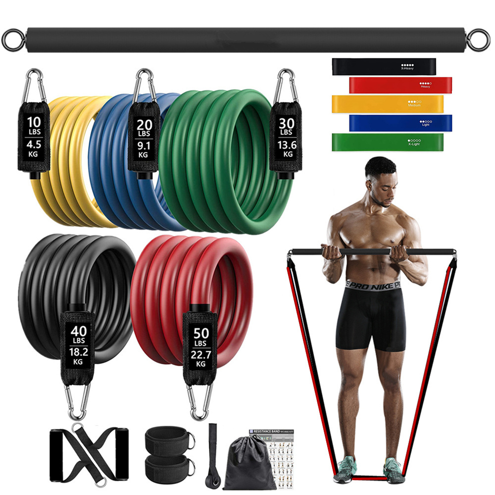 Pilates Bar Kit With Resistance Bands - 150lb اللياقة البدنية الغنيمة المقاومة شريط