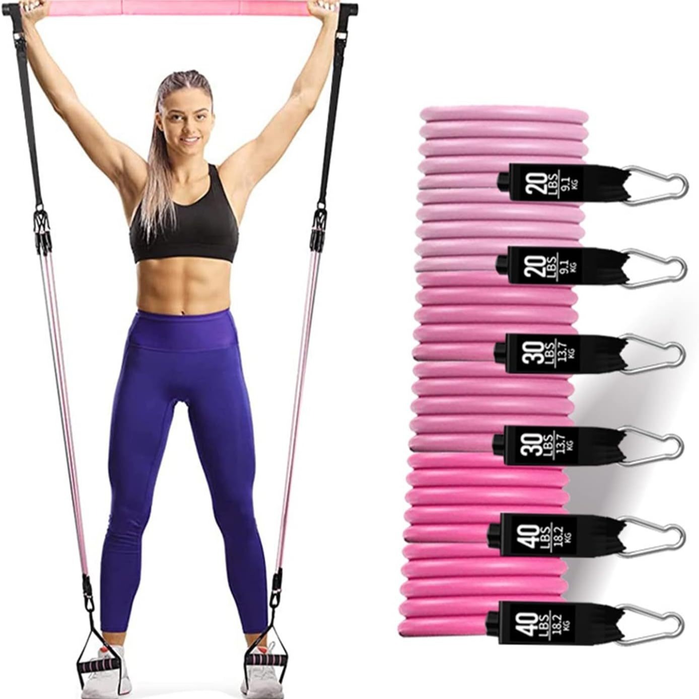 أشرطة مقاومة بوزن 180 رطل مع ق - مراجعة Pilates Bar Kit With Resistance Bands وسعره